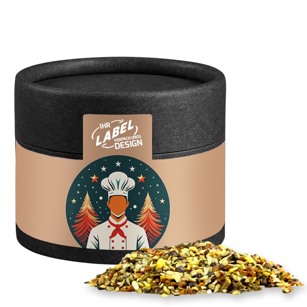 Weihnachts Gewürzmischung Chefsache, ca. 30g, Biologisch abbaubare Eco Pappdose Mini schwarz