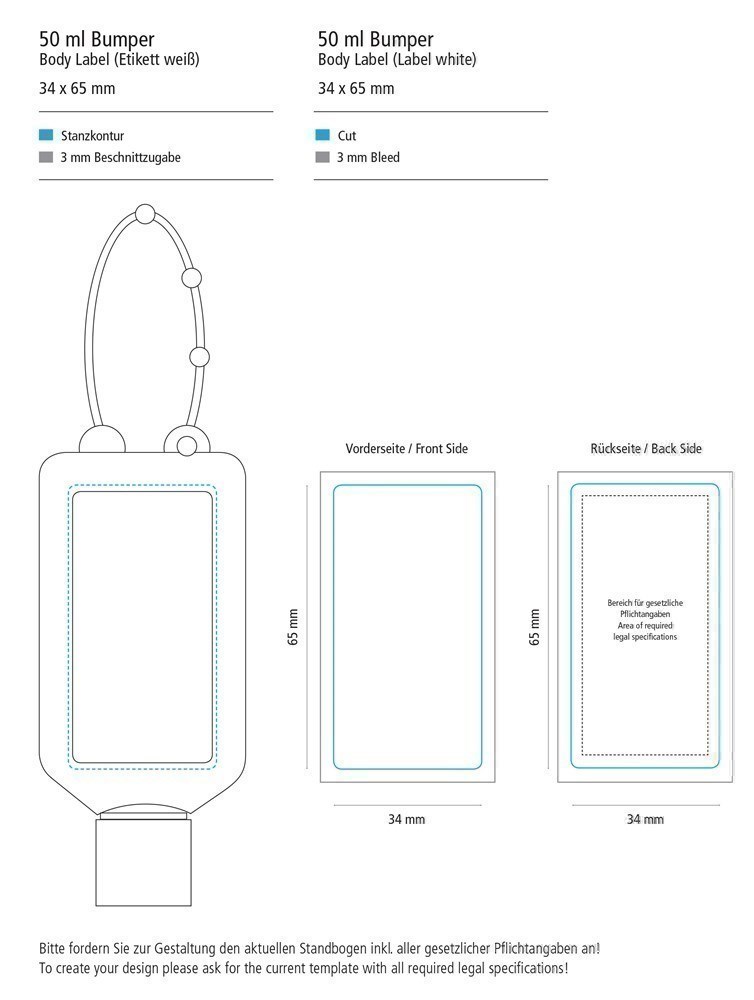 Hände-Desinfektionsgel (DIN EN 1500), 50 ml Bumper frost, Body Label (R-PET)