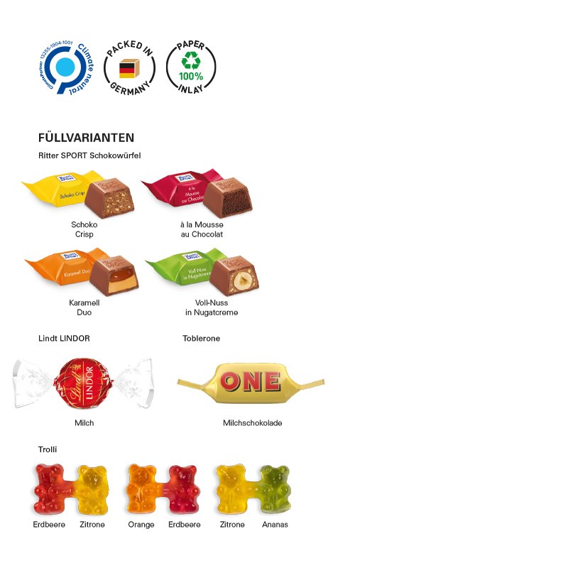 Adventskalender Eco L, Ritter SPORT Schokowürfel