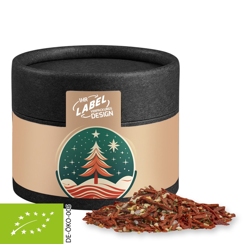 Bio Weihnachts Gewürzmischung Salat, ca. 30g, Biologisch abbaubare Eco Pappdose Mini schwarz