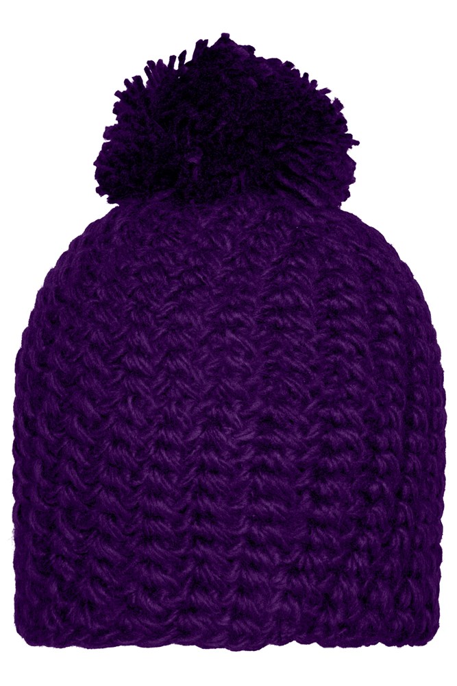 Unicoloured Crocheted Cap with Pompon