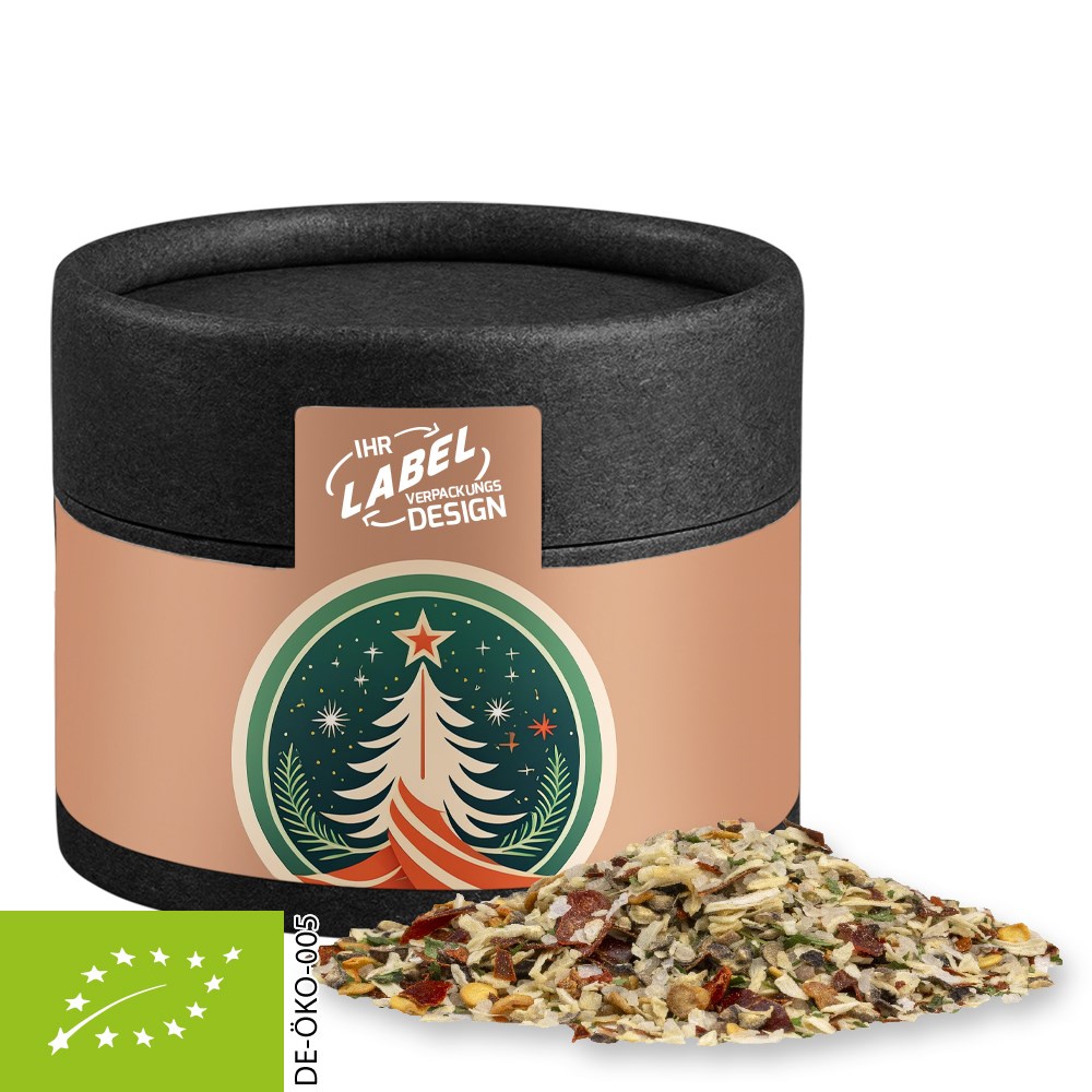 Bio Weihnachts Gewürzmischung Braten, ca. 30g, Biologisch abbaubare Eco Pappdose Mini schwarz