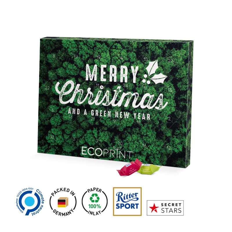 Adventskalender Eco XL. 100% Papierblister, Ritter SPORT Schokowürfel