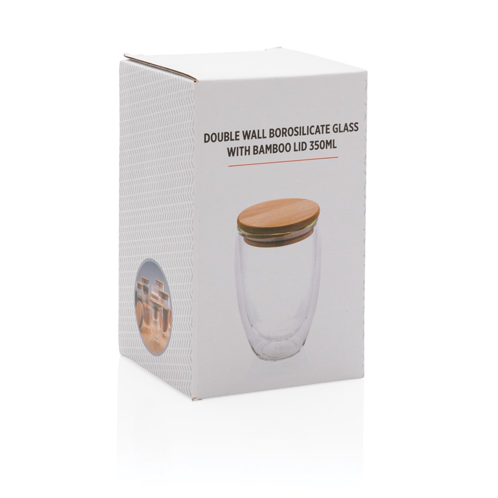 Doppelwandiges Borosilikatglas mit Bambusdeckel 350ml