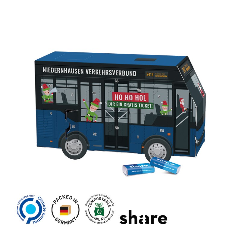 Adventskalender Bus, share Schokotäfelchen